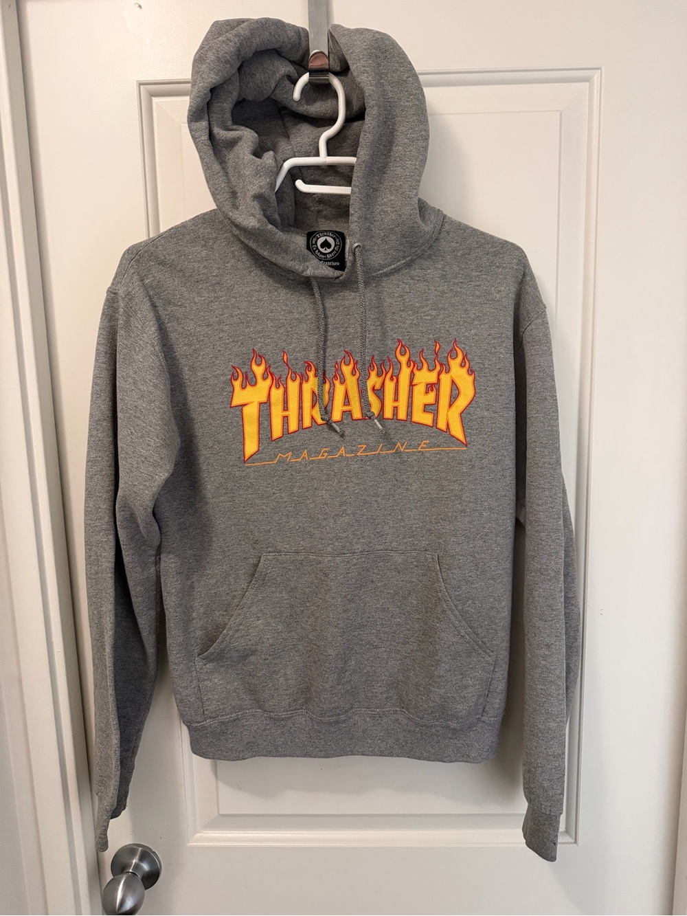 Thrasher Grey Hoodie with Yellow & Red Flame Logo